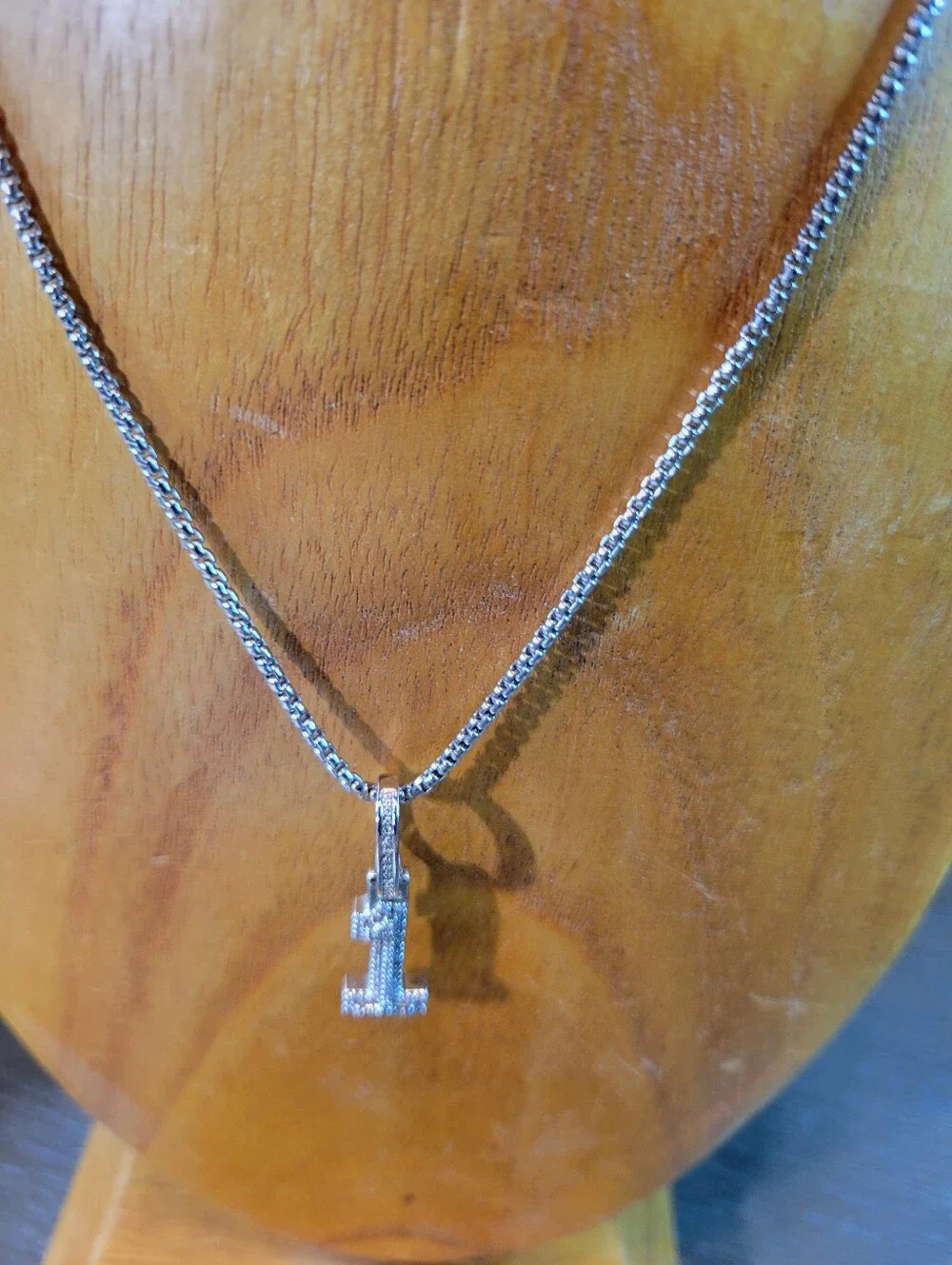 Elegant Silver-Tone Number 1 Pavé Rhinestone Pendant Necklace Costume Jewelry